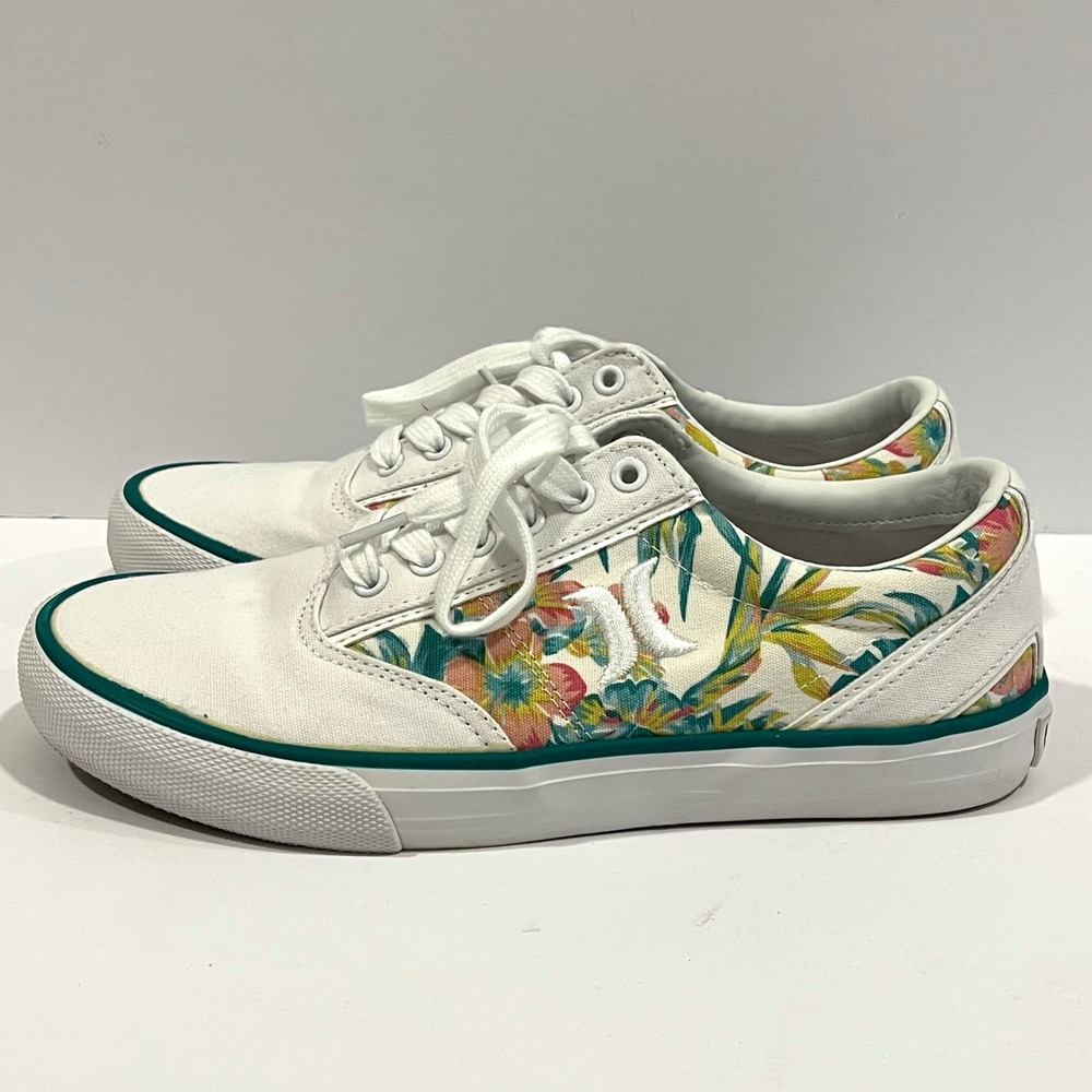 Hurley Kayo Lace Womens White Tropical Floral Print Sneakers Low Top Shoes 8 M
